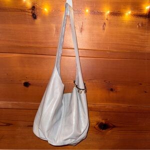 Gray-Blue Genuine Leather Boho Bag
